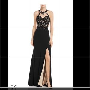 Black Avery G Long Gown w/ Illusion Top Size 0